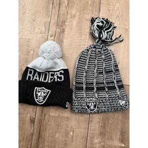 New Era Las Vegas Raiders Beanie Hat Lot 2 Pack Black Gray Knit NFL Pom Tassel